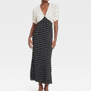A New Day Black & White Polka Dot Midi Dress